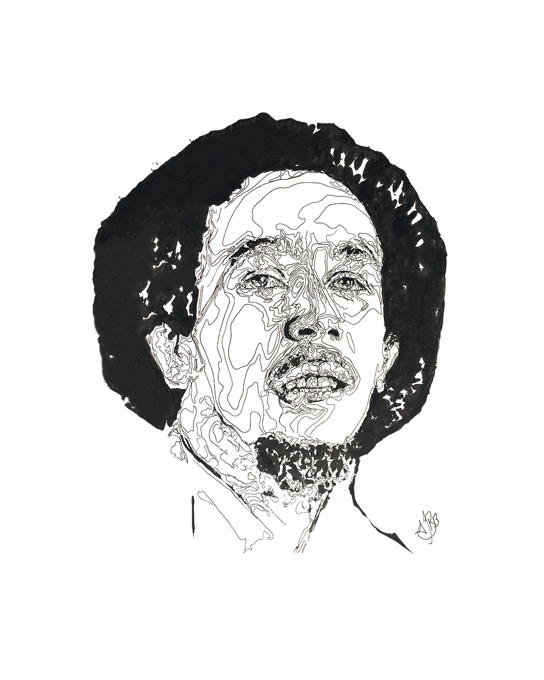 pen and ink visiography line drawing art of Bob Marley