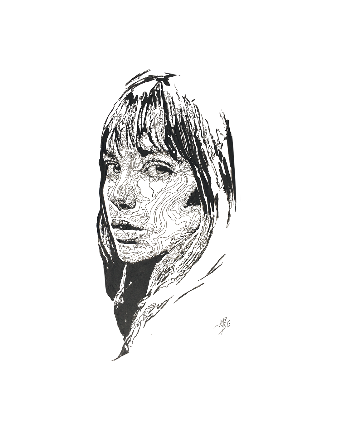Jane Birkin line art visiography drawing
