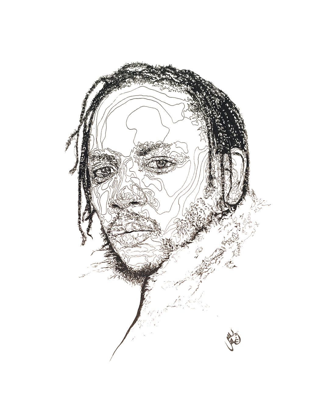 line art drawing of Kendrick Lamar
