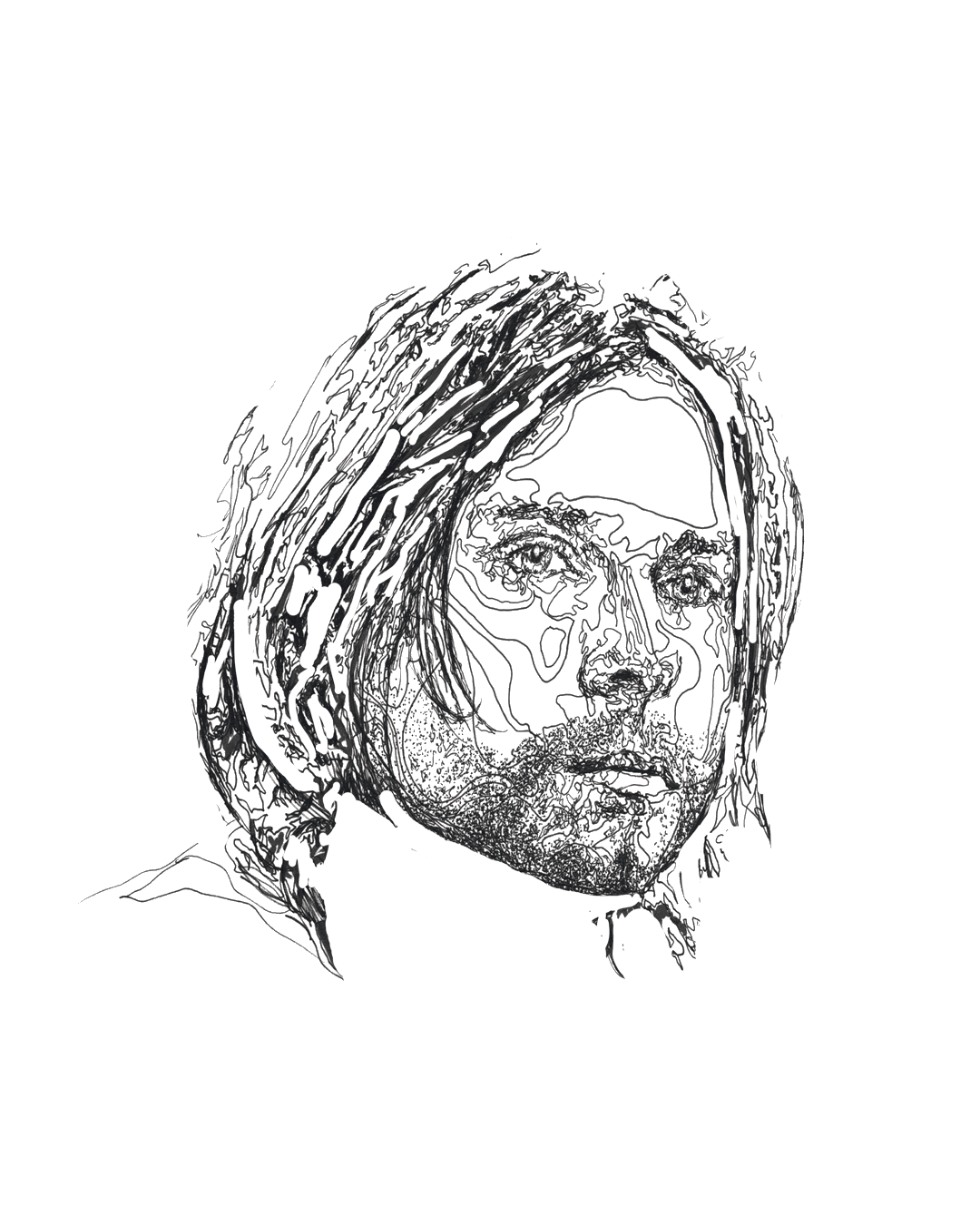 Kurt kobain pen and ink line drawing artwork