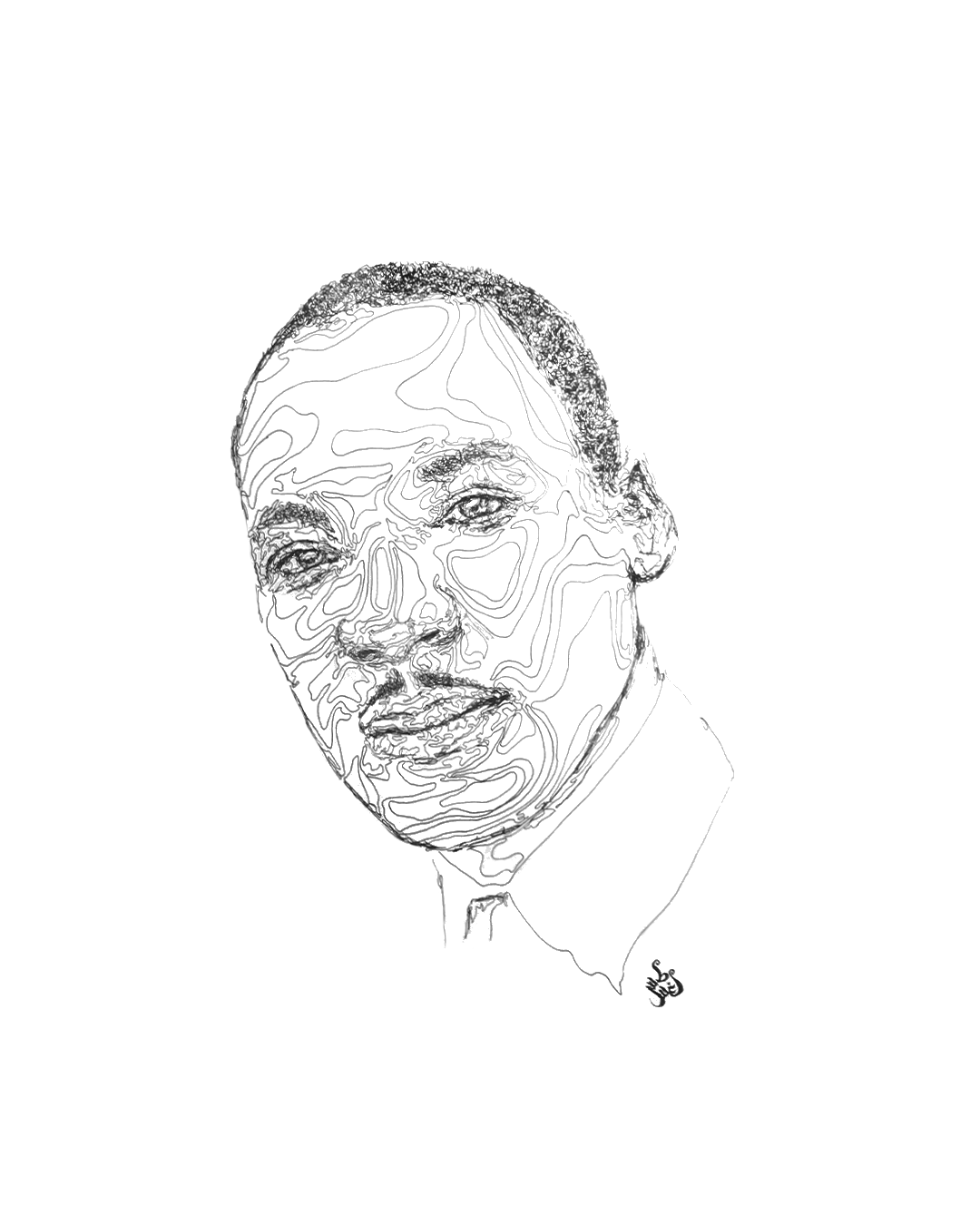 Pen and ink Visiography drawing of Martin Luther King, Jr.