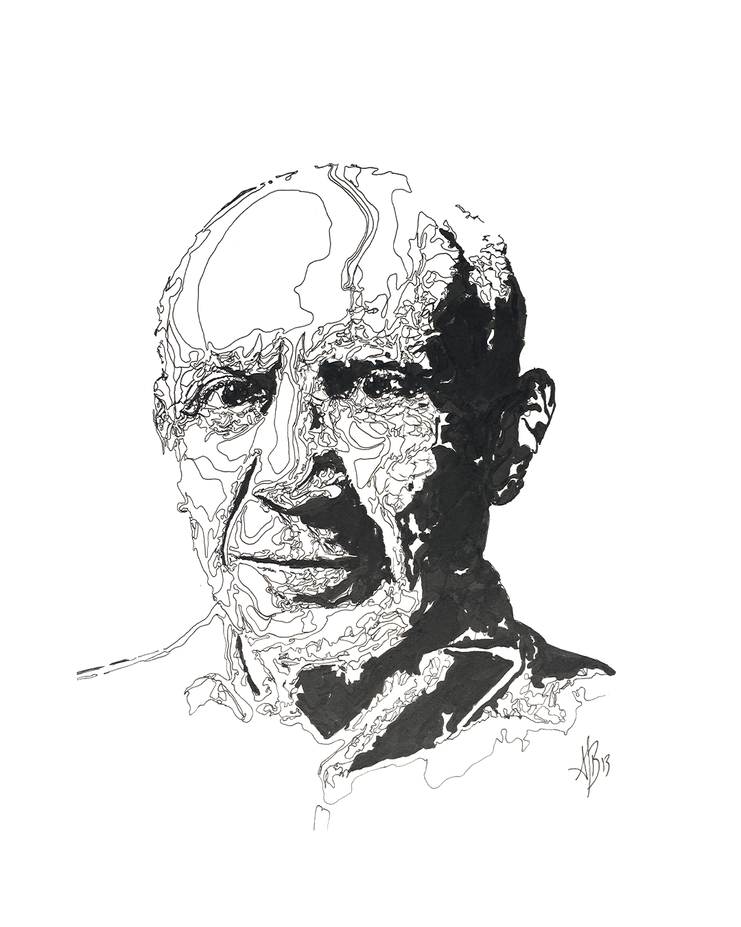 pen and ink line drawing of Pablo picasso