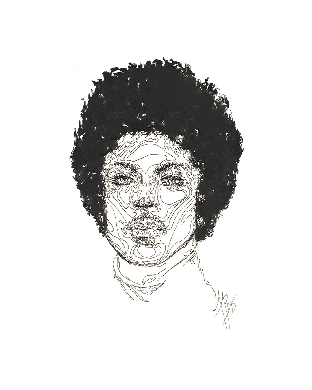 legendary artist Prince pen and ink line drawing portrait