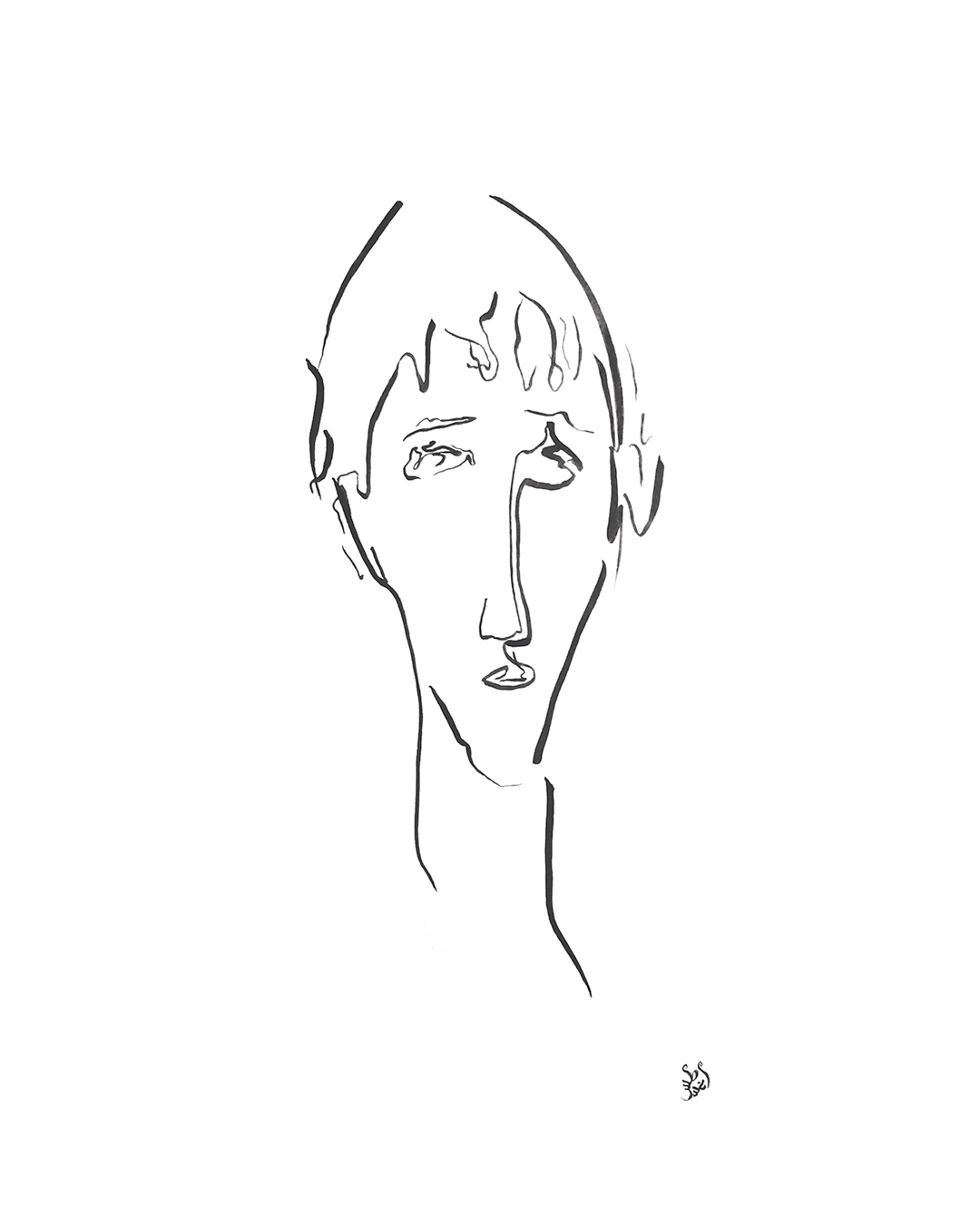 pen and ink line art drawing of a woman in the style of modigliani