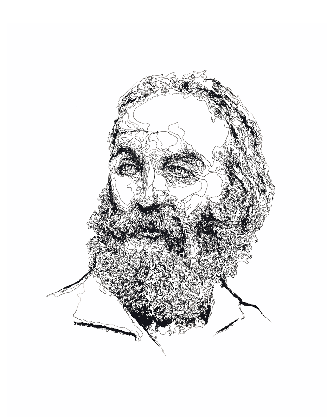 Walt Whitman artwork pen and ink line drawing
